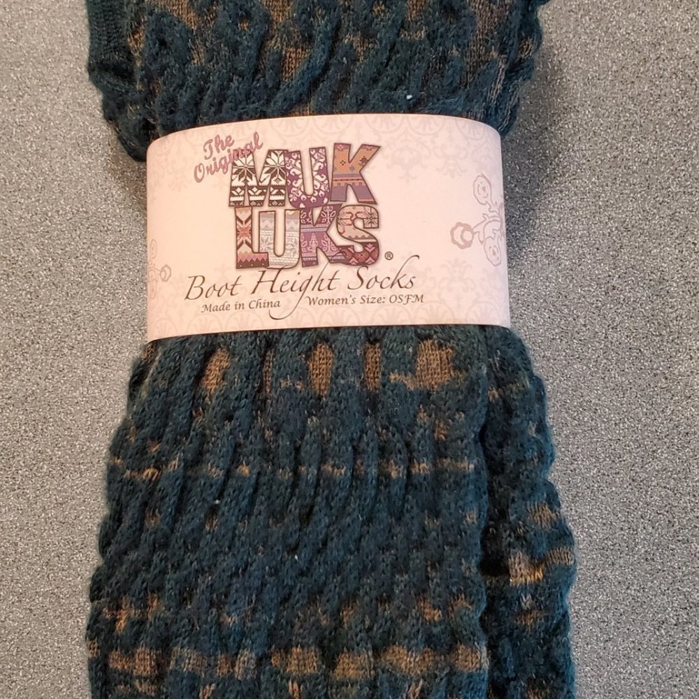 Muk Luks Tall Boot Socks in Dark Green & Grey